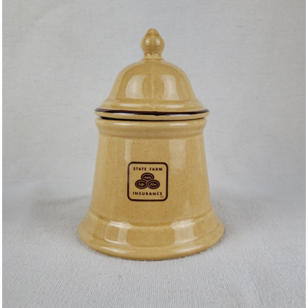 Vintage Pfaltzgraff Ceramic State Farm Insurance Brown Sugar Bowl with Lid
